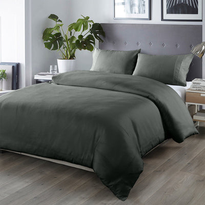 Royal Comfort Blended Bamboo Quilt Cover Sets - Charcoal - King Payday Deals