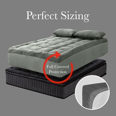 Royal Comfort Charcoal Bamboo Blend Topper 800GSM 45cm Skirt Luxury Bedding - Single - Charcoal Payday Deals