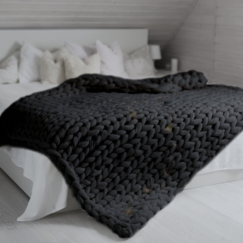 Royal Comfort Chunky Hand Knit Thick Weighted Blanket 6.3KG 203cm x 153cm - Charcoal Payday Deals