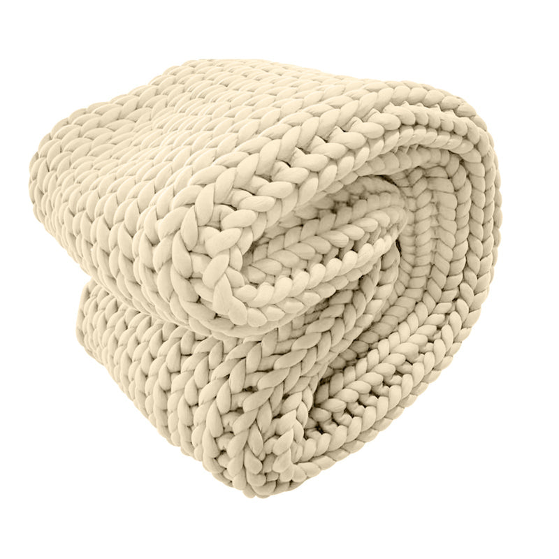 Royal Comfort Chunky Hand Knit Thick Weighted Blanket 6.3KG 203cm x 153cm - Cream Payday Deals