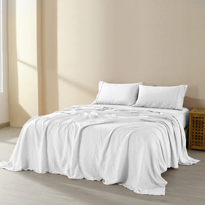 Royal Comfort Flax Linen Blend Sheet Set Bedding Luxury Breathable Ultra Soft White Queen Payday Deals