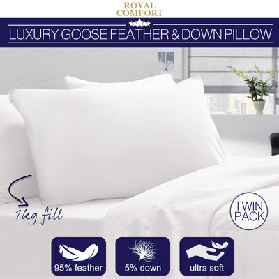 Royal Comfort - Goose Pillow Twin Pack - 1000GSM