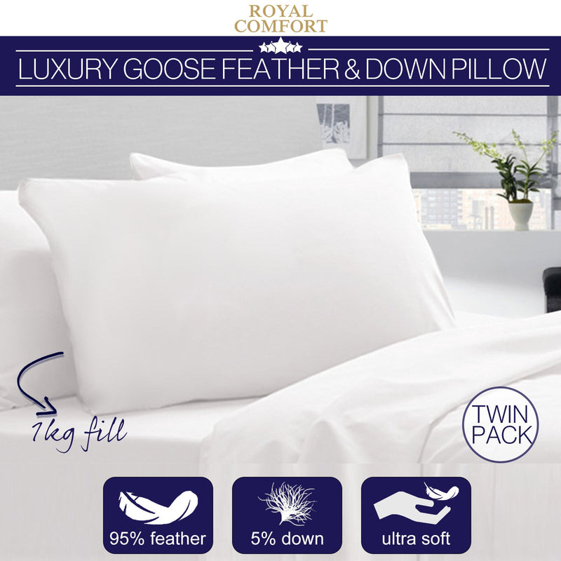 Royal Comfort - Goose Pillow Twin Pack - 1000GSM Payday Deals