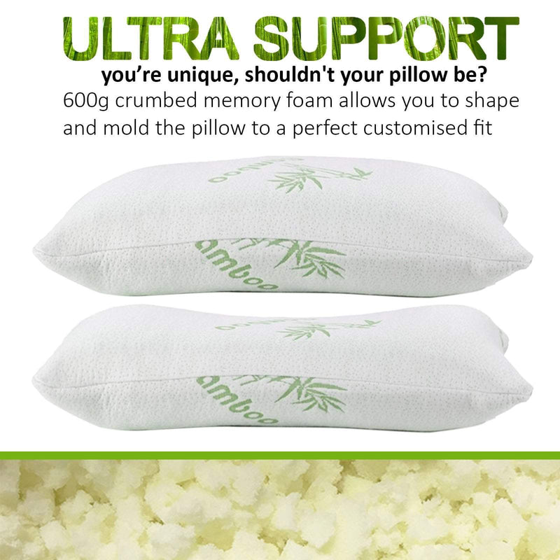 Royal Comfort Luxury Bamboo Covered Memory Foam Pillow Twin Pack Hypoallergenic 56 x 36 x 10 cm White, Green Payday Deals