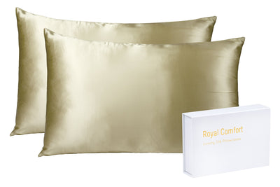 Royal Comfort Mulberry Soft Silk Hypoallergenic Pillowcase Twin Pack 51 x 76cm Champagne 76 cm Payday Deals