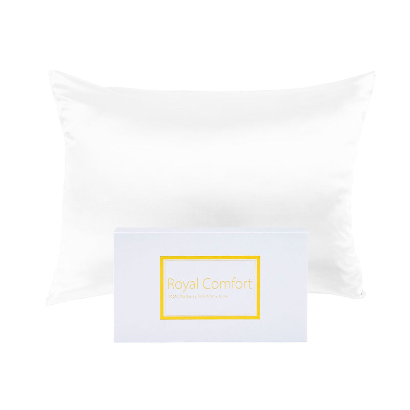 Royal Comfort Mulberry Soft Silk Hypoallergenic Pillowcase Twin Pack 51 x 76cm White 76 cm Payday Deals