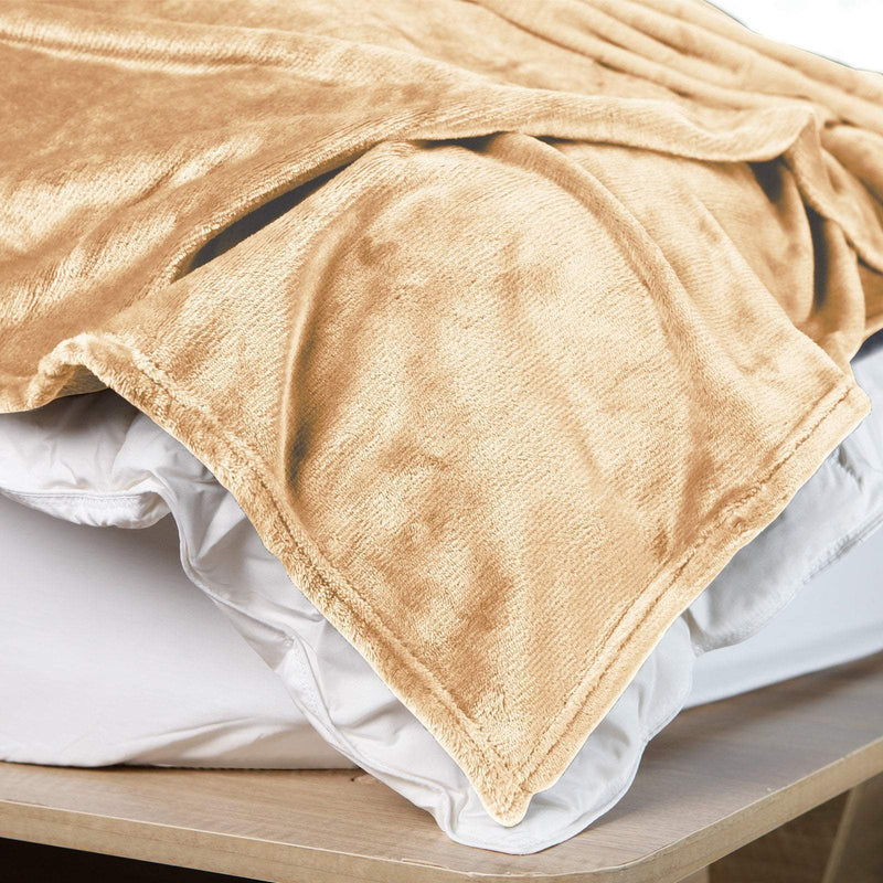 Royal Comfort Plush Blanket Throw Warm Soft Super Soft Large 220cm x 240cm  Camel Payday Deals