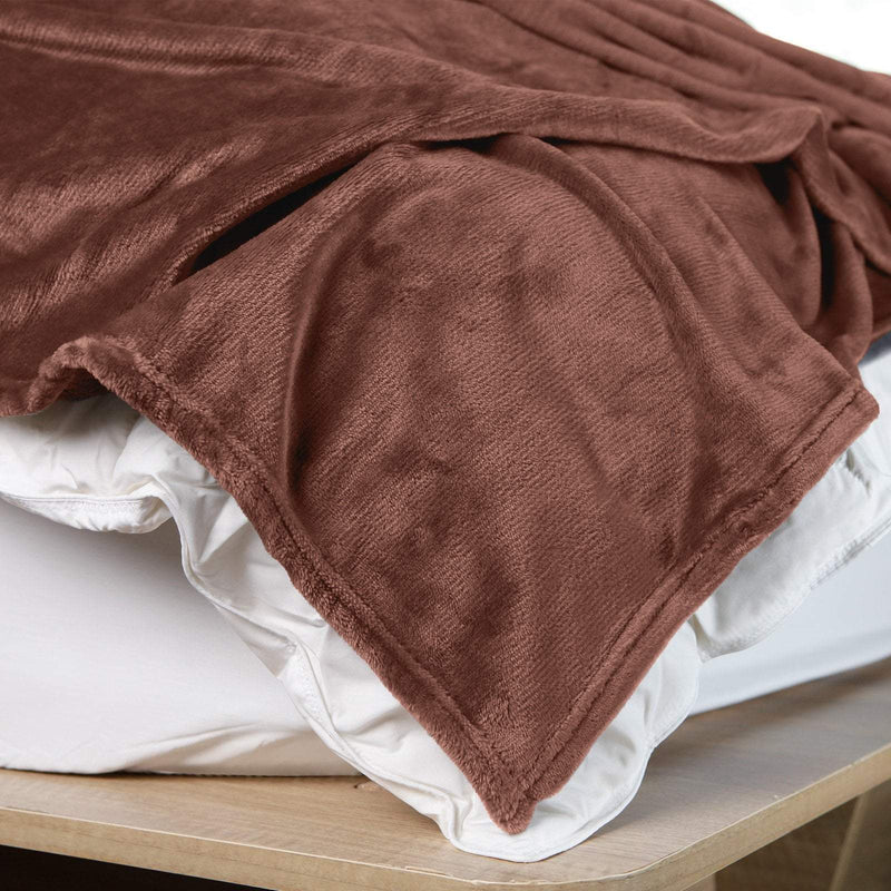 Royal Comfort Plush Blanket Throw Warm Soft Super Soft Large 220cm x 240cm - Coffee Payday Deals