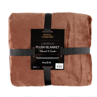 Royal Comfort Plush Blanket Throw Warm Soft Super Soft Large 220cm x 240cm - Coffee Payday Deals