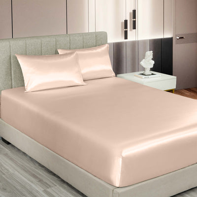 Royal Comfort Satin Sheet Set 3 Piece Fitted Sheet Pillowcase Soft  - Queen - Champagne Pink Payday Deals