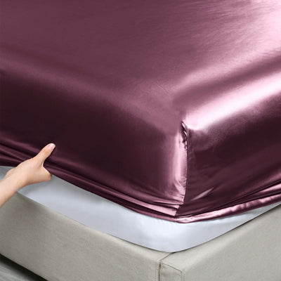 Royal Comfort Satin Sheet Set 4 Piece Fitted Flat Sheet Pillowcases  - King - Malaga Wine Payday Deals