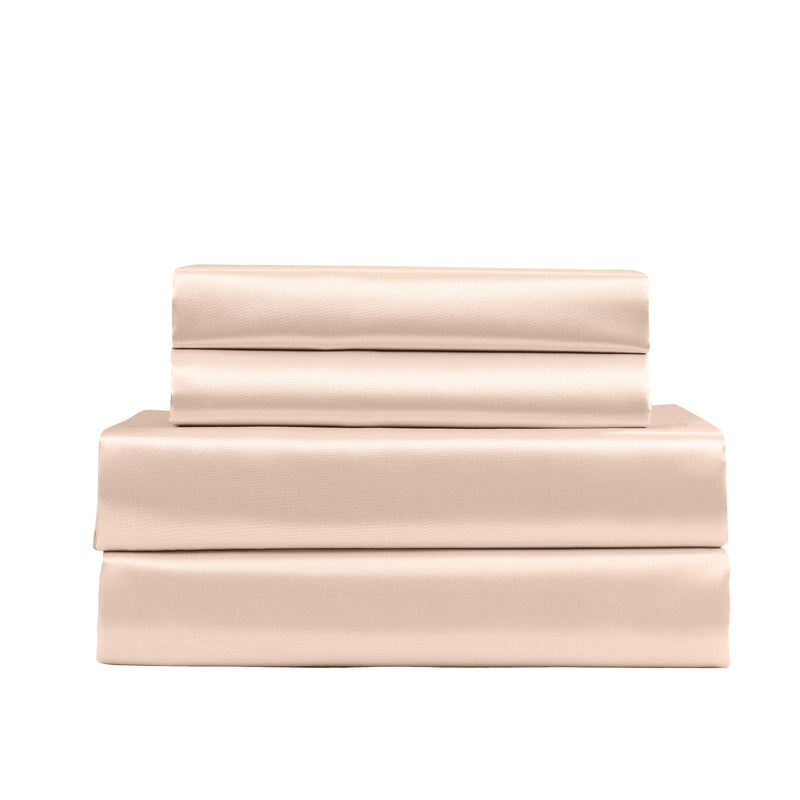 Royal Comfort Satin Sheet Set 4 Piece Fitted Flat Sheet Pillowcases  - Queen - Champagne Pink Payday Deals