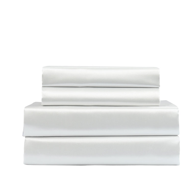 Royal Comfort Satin Sheet Set 4 Piece Fitted Flat Sheet Pillowcases  - Queen - Silver Payday Deals