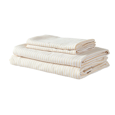 Royal Comfort Stripes Linen Blend Sheet Set Bedding Luxury Breathable Ultra Soft Beige King Payday Deals