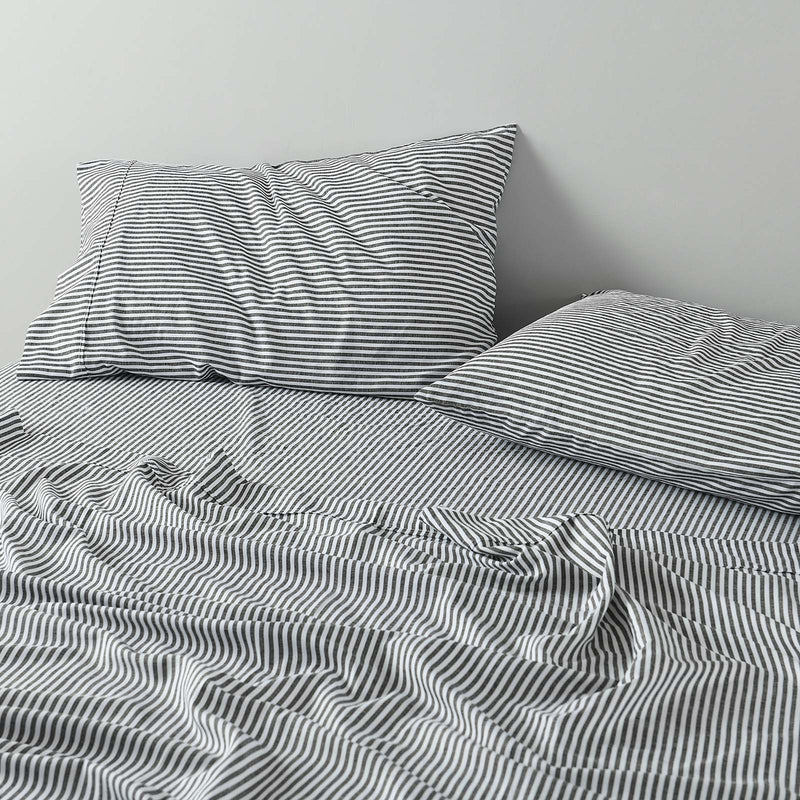 Royal Comfort Stripes Linen Blend Sheet Set Bedding Luxury Breathable Ultra Soft Charcoal Queen Payday Deals