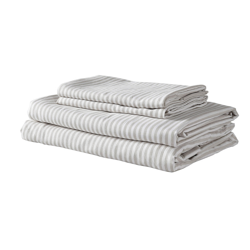 Royal Comfort Stripes Linen Blend Sheet Set Bedding Luxury Breathable Ultra Soft Grey King Payday Deals