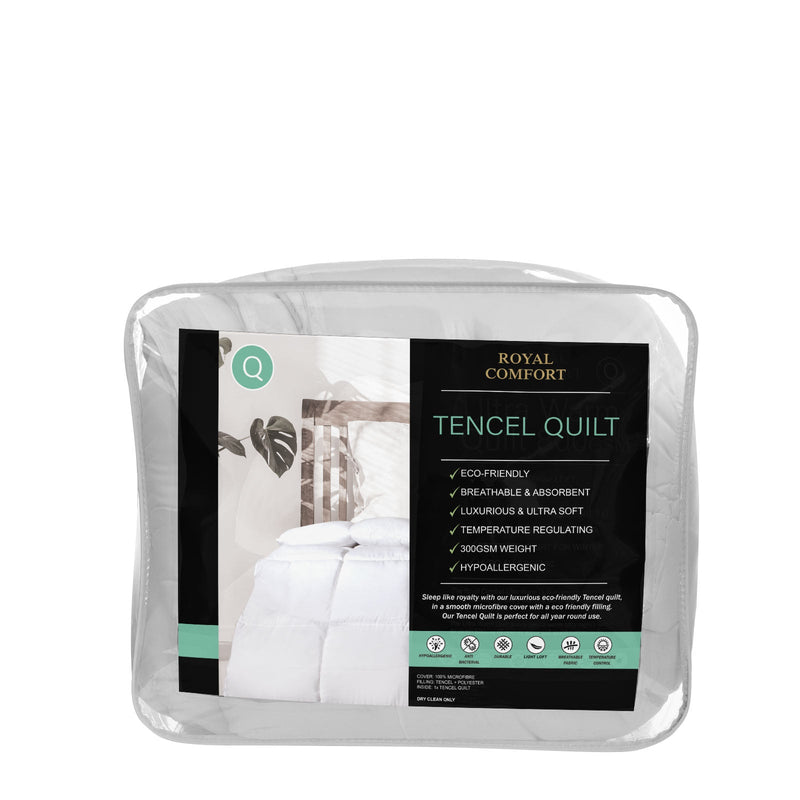 Royal Comfort Tencel Blend Quilt 300GSM Doona Eco Friendly Breathable All Season White Queen Payday Deals