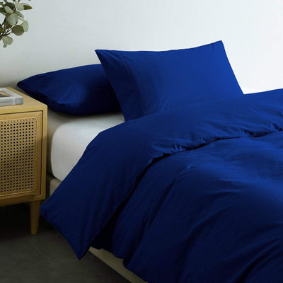 Royal Comfort Vintage Washed 100% Cotton Quilt Cover Set Bedding Ultra Soft Single Royal Blue Payday Deals