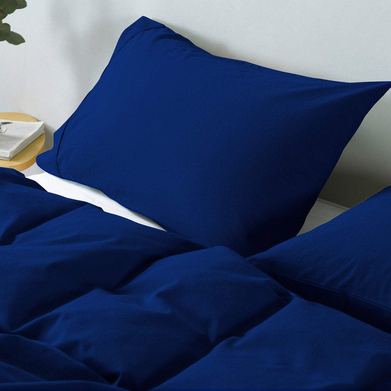 Royal Comfort Vintage Washed 100% Cotton Quilt Cover Set Bedding Ultra Soft Single Royal Blue Payday Deals