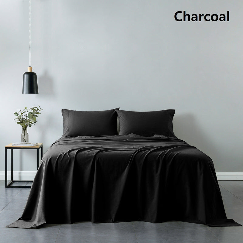 Royal Comfort Vintage Washed 100% Cotton Sheet Set Fitted Flat Pillowcases Charcoal Single Payday Deals