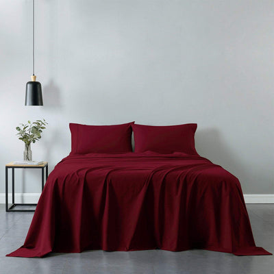 Royal Comfort Vintage Washed 100% Cotton Sheet Set Fitted Flat Sheet Pillowcases - King - Mulled Wine