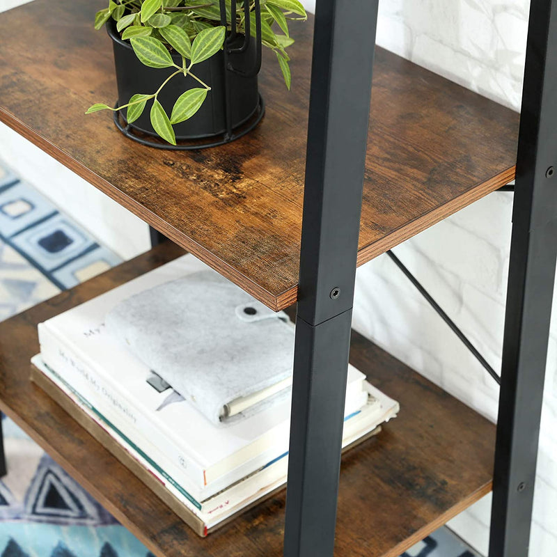 Rustic brown and black steel Metal Frame 4 Tier bookshelf Payday Deals