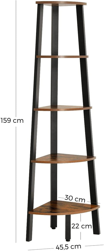 Rustic Brown Metal Frame 5 Tier Corner Shelf Payday Deals