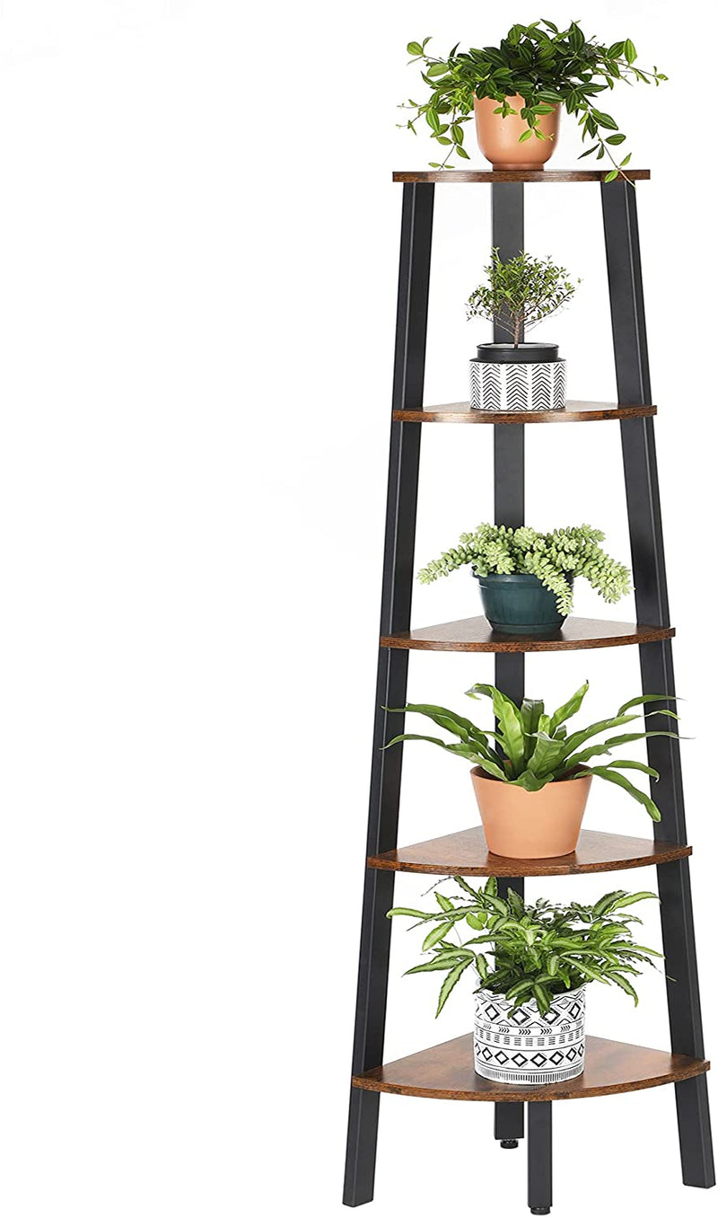 Rustic Brown Metal Frame 5 Tier Corner Shelf Payday Deals