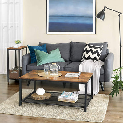 Rustic Brown Side Table with Mesh Shelf Payday Deals