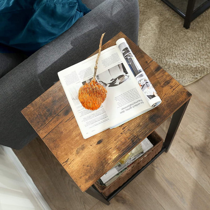 Rustic Brown Side Table with Mesh Shelf Payday Deals