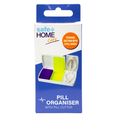 Safe Home Care 2 Compartment Pill Box With Pill Cutter 9.5 x 4.7 x 1.5cm
