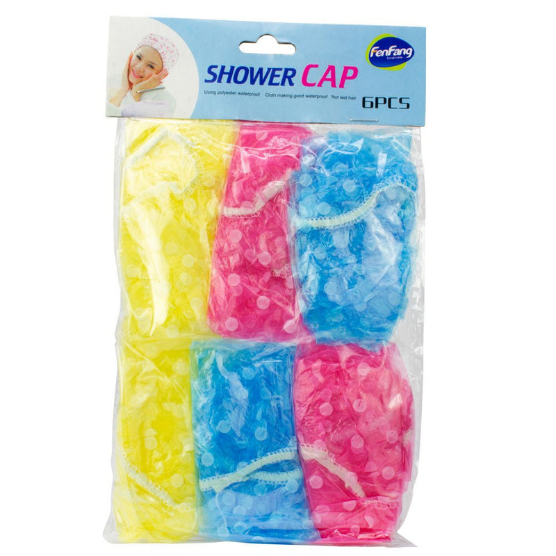 Safe Home Care 6pc Shower Cap Polyester Reusable Washable Assorted Colours Payday Deals