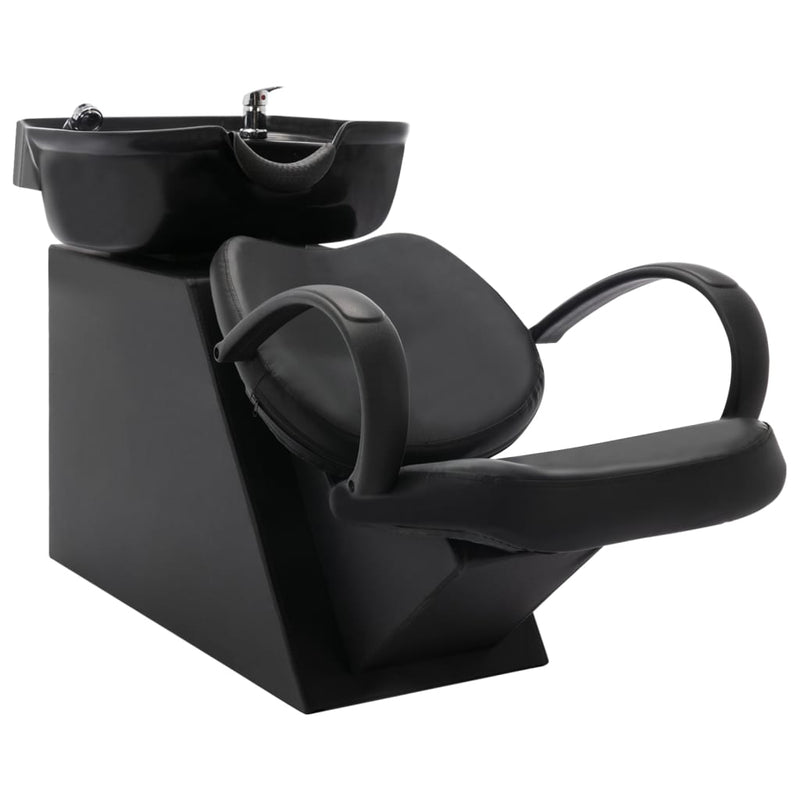 Salon Shampoo Chair with Washbasin Black Faux Leather Payday Deals