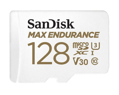 SANDISK 128GB MAX High Endurance microSDHC Card SQQVR 60,000 Hr Hrs UHS-I C10 U3 V30 100MB/s R, 40MB/s W SD adaptor 10Y