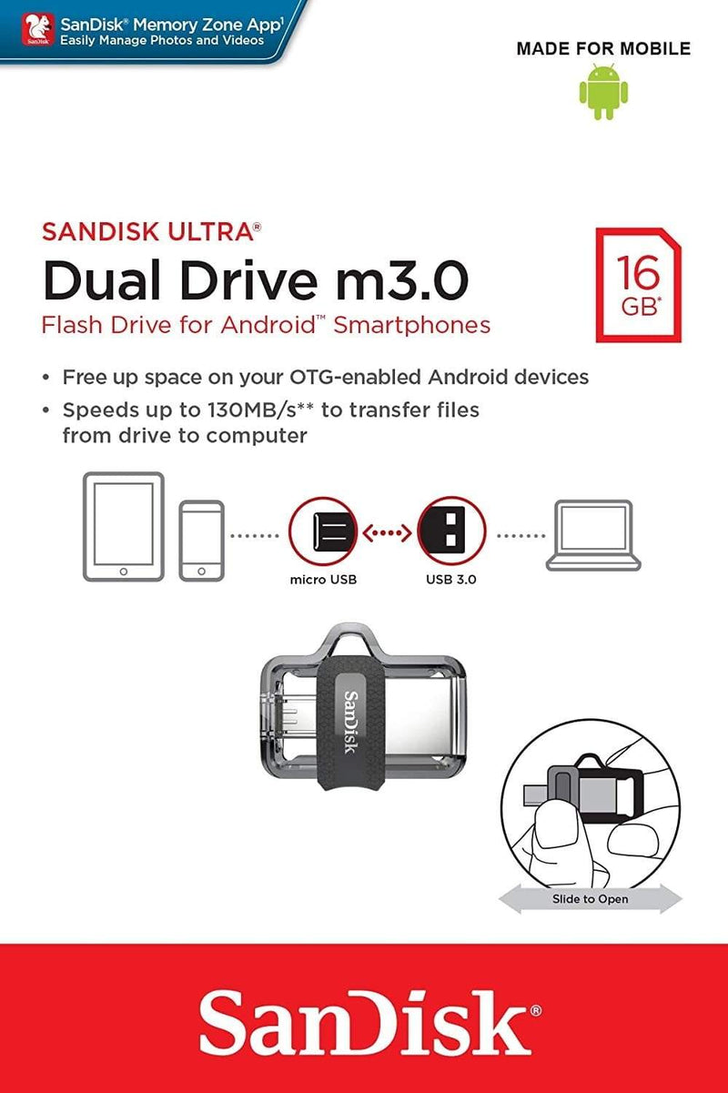 SANDISK OTG ULTRA DUAL USB DRIVE 3.0 FOR ANDRIOD PHONES 16GB 130MB/s  SDDD3-016G Payday Deals