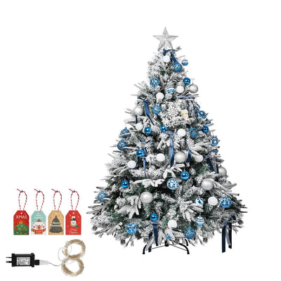 Santaco Christmas Tree 2.1M 7Ft Fairy Lights Snow Flocked Xmas Ornaments Decor