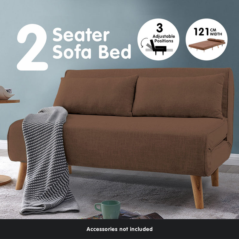 Sarantino 2-Seater Adjustable Sofa Bed Lounge Faux Linen - Brown Payday Deals