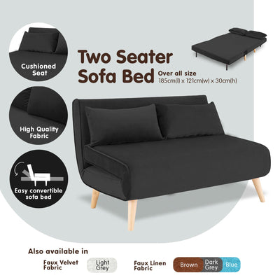 Sarantino 2-Seater Adjustable Sofa Bed Lounge Faux Velvet - Black Payday Deals