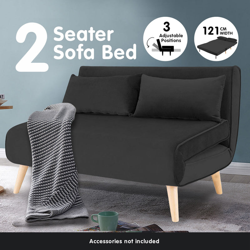 Sarantino 2-Seater Adjustable Sofa Bed Lounge Faux Velvet - Black Payday Deals