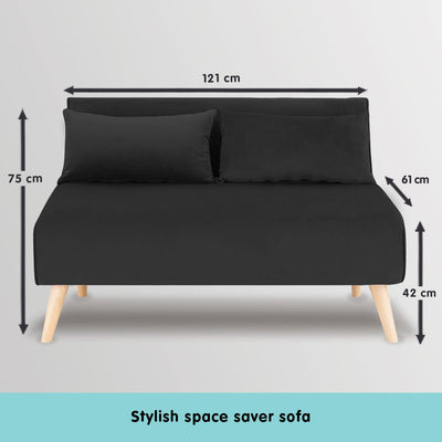 Sarantino 2-Seater Adjustable Sofa Bed Lounge Faux Velvet - Black Payday Deals