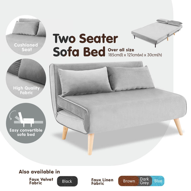 Sarantino 2-Seater Adjustable Sofa Bed Lounge Faux Velvet - Light Grey Payday Deals