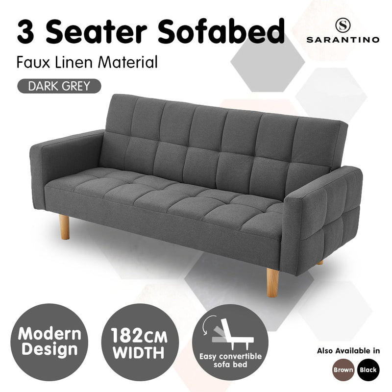 Sarantino 3-Seater Fabric Sofa Bed Futon - Dark Grey Payday Deals