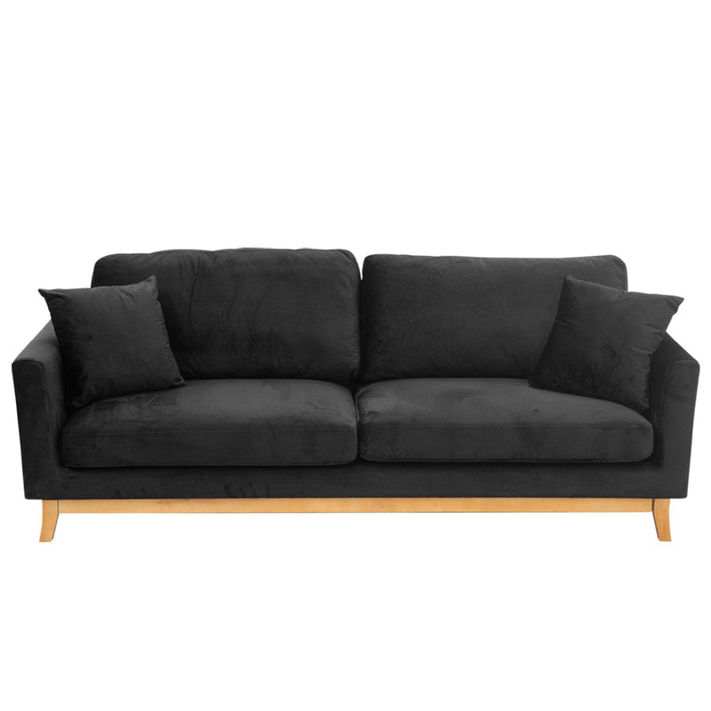 Sarantino 3 Seater Faux Velvet Wooden Sofa Bed Couch Furniture - Black Payday Deals