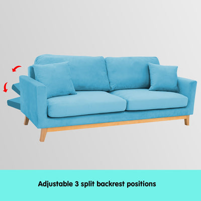 Sarantino 3 Seater Faux Velvet Wooden Sofa Bed Couch Furniture - Blue Payday Deals