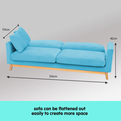 Sarantino 3 Seater Faux Velvet Wooden Sofa Bed Couch Furniture - Blue Payday Deals