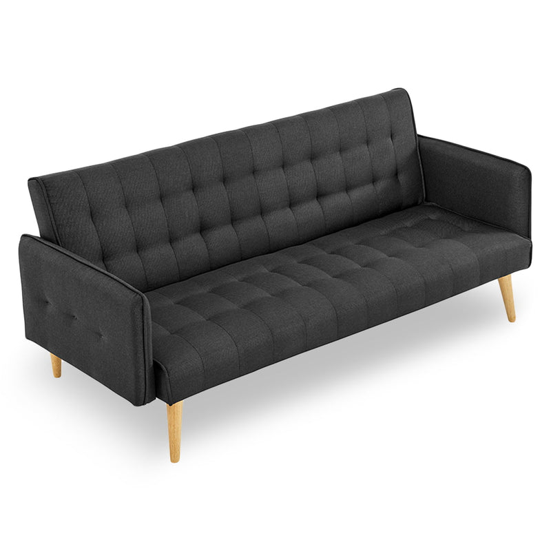 Sarantino 3 Seater Modular Linen Fabric Sofa Bed Couch - Black Payday Deals