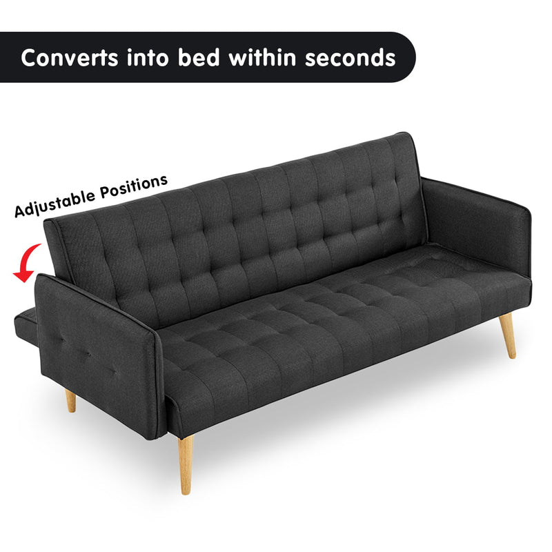 Sarantino 3 Seater Modular Linen Fabric Sofa Bed Couch - Black Payday Deals