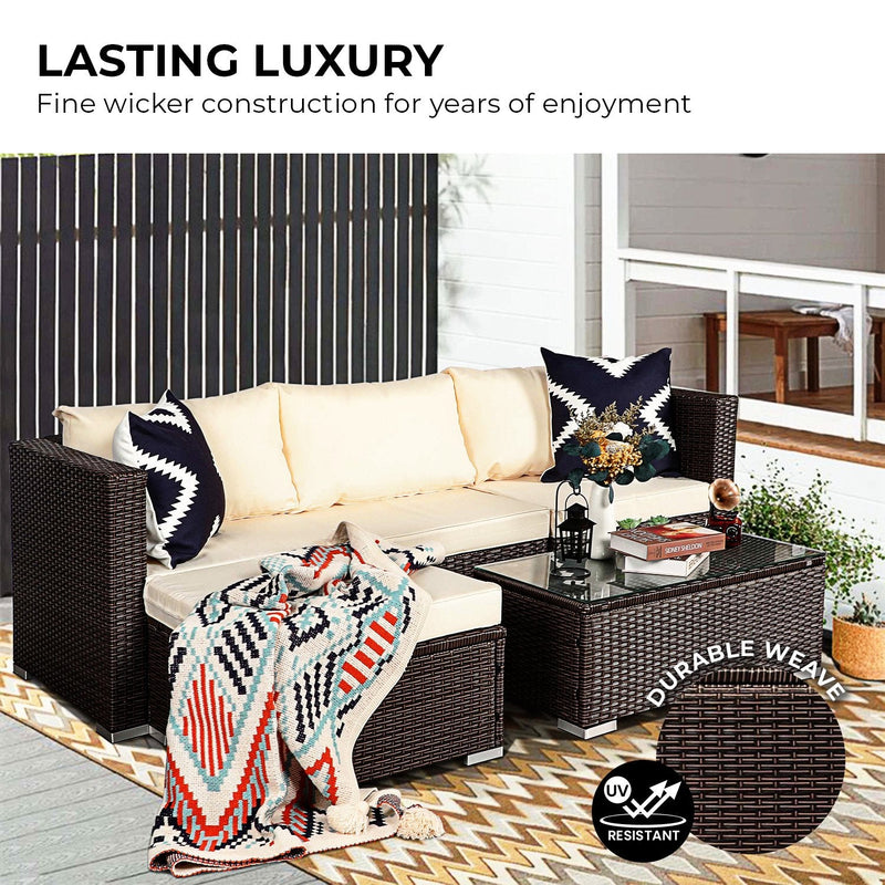 Sarantino 5pc Modular Outdoor Lounge Set PE Rattan - Brown Payday Deals