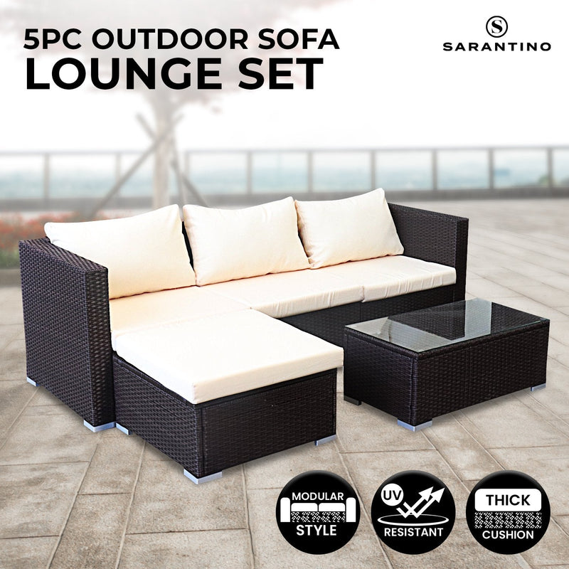 Sarantino 5pc Modular Outdoor Lounge Set PE Rattan - Brown Payday Deals