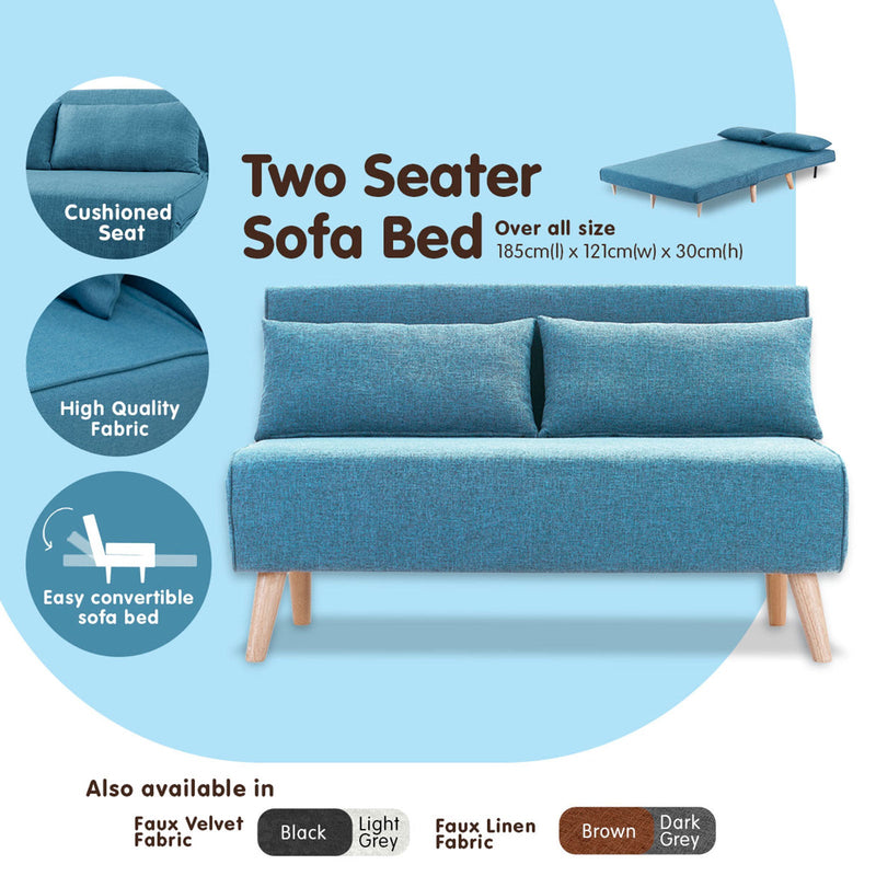 Sarantino Adjustable Corner Sofa 2-Seater Lounge Linen Bed Seat - Blue Payday Deals